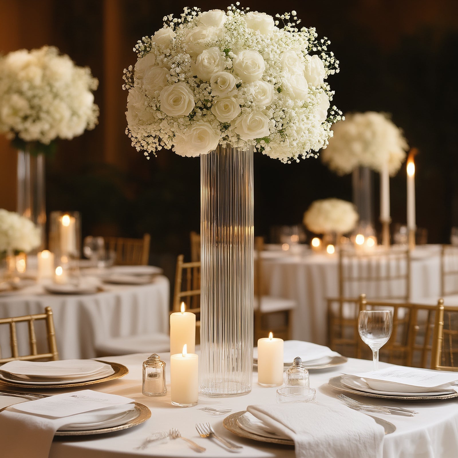 32" Ribbed Cylinder Floor Vases 2 Pack â€“ Tall Clear Glass Vases for Event Aisles, Entryways & Wedding Decor - Bell Racket Store