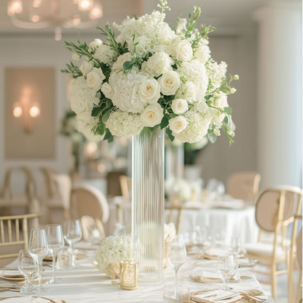 32" Ribbed Cylinder Floor Vases 2 Pack â€“ Tall Clear Glass Vases for Event Aisles, Entryways & Wedding Decor - Bell Racket Store