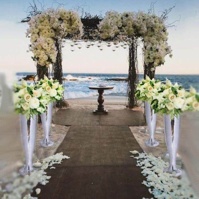 32" Tall Silver Polystone Mirror Mosaic Pedestal Trumpet Floor Vase - NestOCart