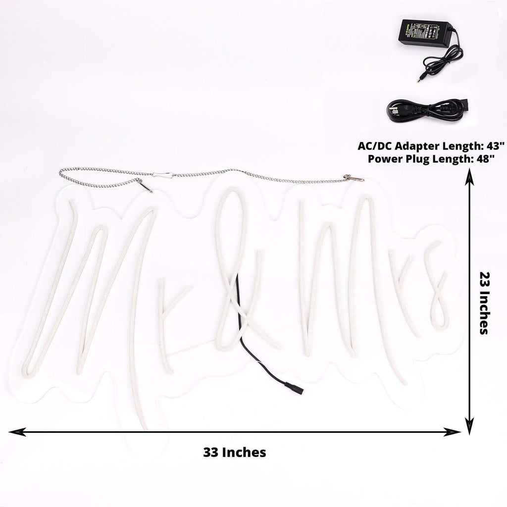 33" Mr and Mrs Neon Light Sign, LED Reusable Wall DÃ©cor Lights With 5ft Hanging Chain - Bell Racket Store