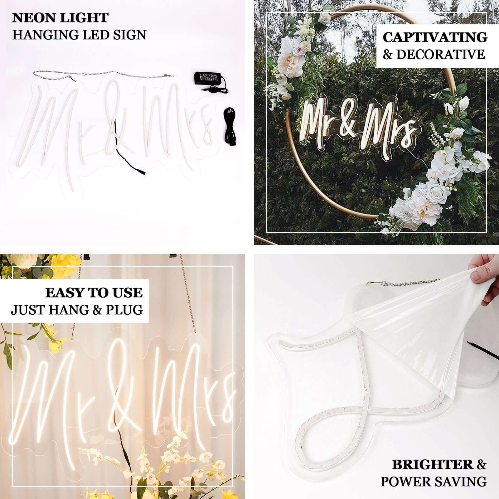 33" Mr and Mrs Neon Light Sign, LED Reusable Wall DÃ©cor Lights With 5ft Hanging Chain - Bell Racket Store