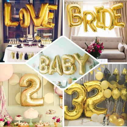35" Gold Letter and Number Balloons, Shiny Metallic Mylar Foil Helium Air Balloons - NestOCart