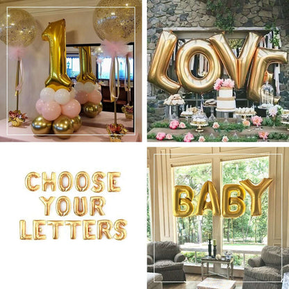 35" Gold Letter and Number Balloons, Shiny Metallic Mylar Foil Helium Air Balloons - NestOCart