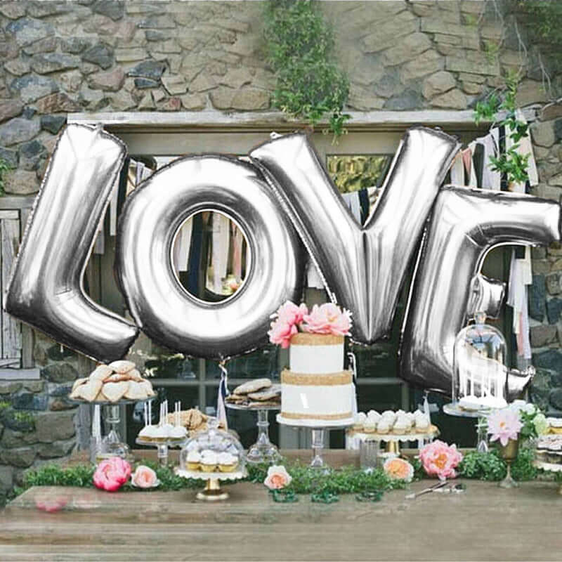 35" Silver Letter and Number Balloons, Metallic Mylar Foil Helium Air Balloons - NestOCart