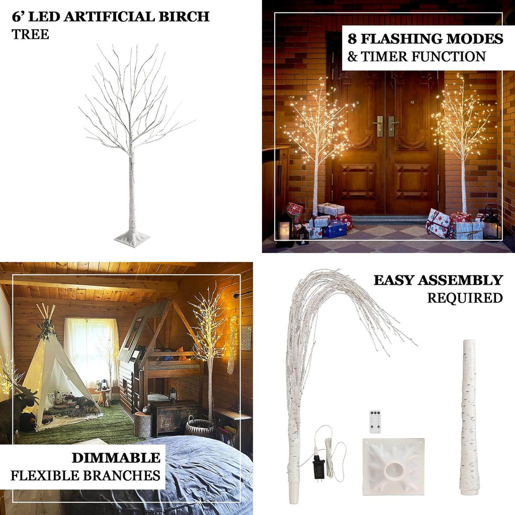 350 LED Lighted Birch Tree Design Warm White - Plug - in Remote Timer Lights with Detachable Base 6ft - Bell Racket Store