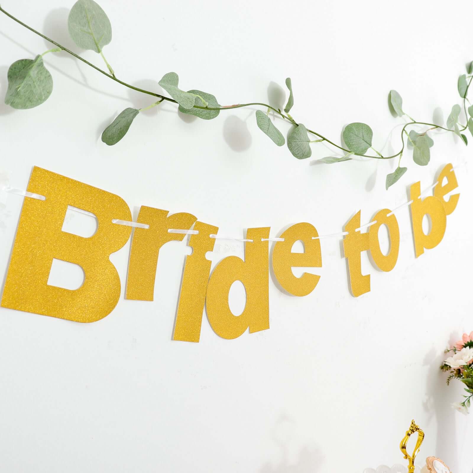 3.5ft Gold Glittered Bride To Be Paper Hanging Bridal Shower Garland Banner, Bachelorette Party Banner - Bell Racket Store