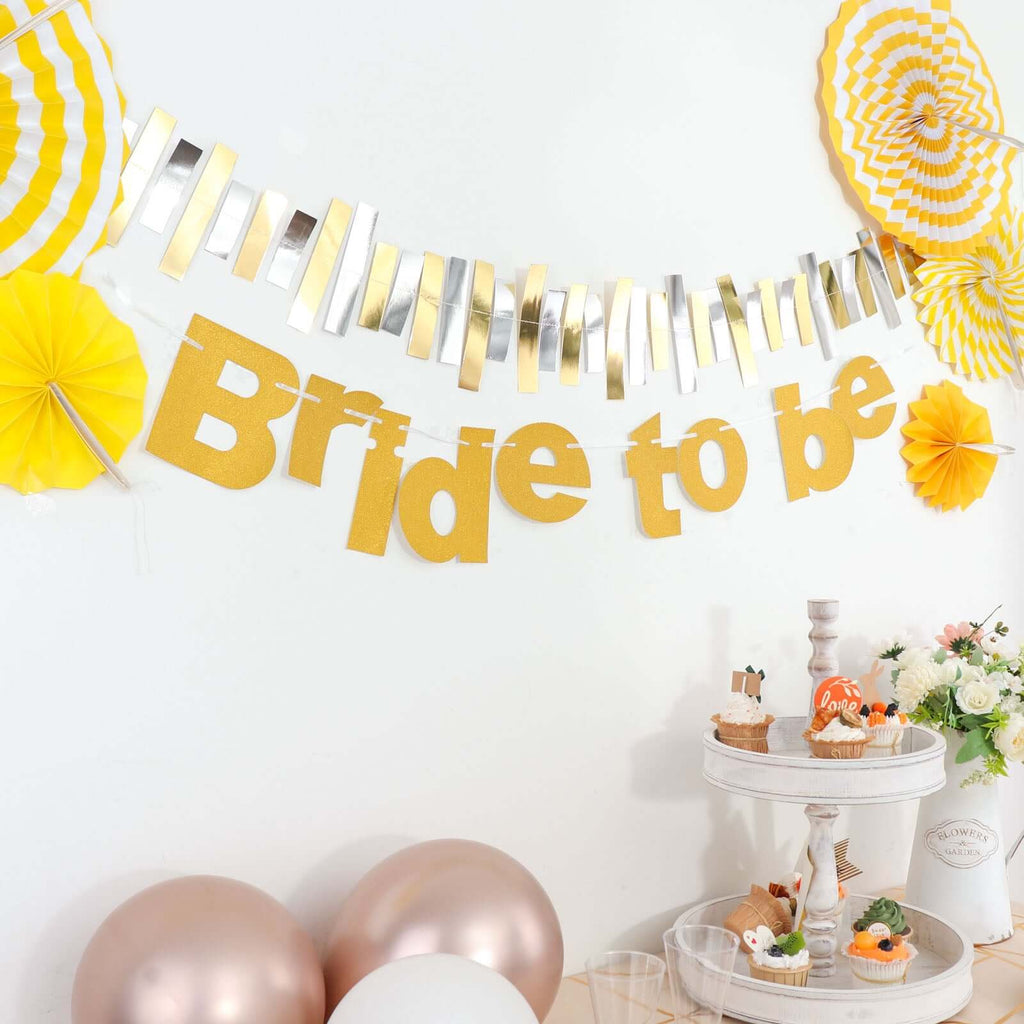 3.5ft Gold Glittered Bride To Be Paper Hanging Bridal Shower Garland Banner, Bachelorette Party Banner - Bell Racket Store