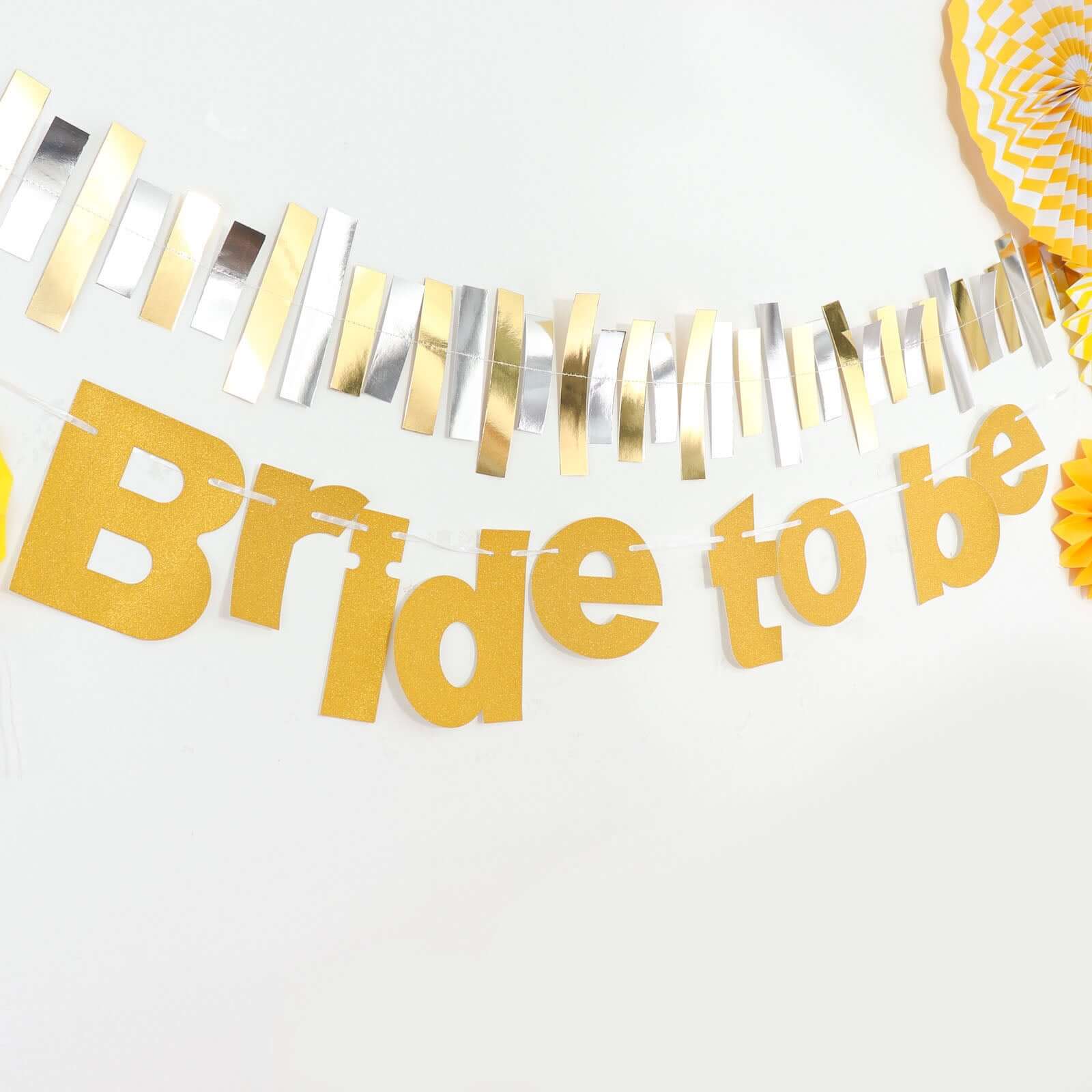 3.5ft Gold Glittered Bride To Be Paper Hanging Bridal Shower Garland Banner, Bachelorette Party Banner - Bell Racket Store