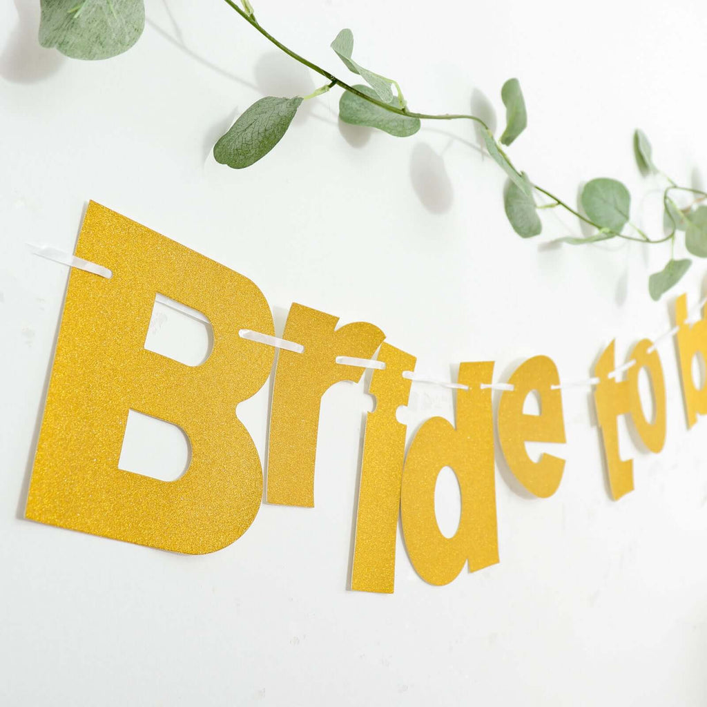 3.5ft Gold Glittered Bride To Be Paper Hanging Bridal Shower Garland Banner, Bachelorette Party Banner - Bell Racket Store