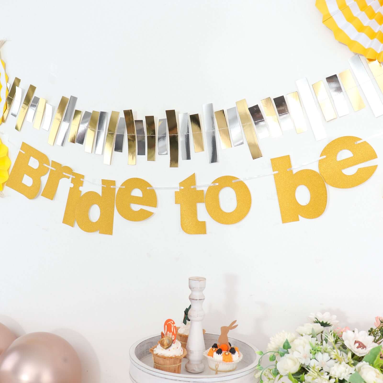 3.5ft Gold Glittered Bride To Be Paper Hanging Bridal Shower Garland Banner, Bachelorette Party Banner - Bell Racket Store