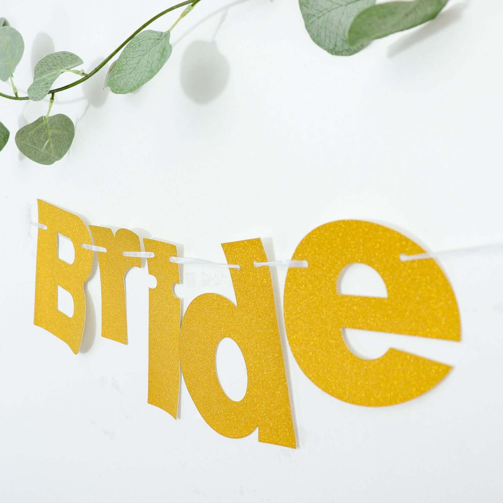 3.5ft Gold Glittered Bride To Be Paper Hanging Bridal Shower Garland Banner, Bachelorette Party Banner - Bell Racket Store
