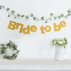 3.5ft Gold Glittered Bride To Be Paper Hanging Bridal Shower Garland Banner, Bachelorette Party Banner - Bell Racket Store
