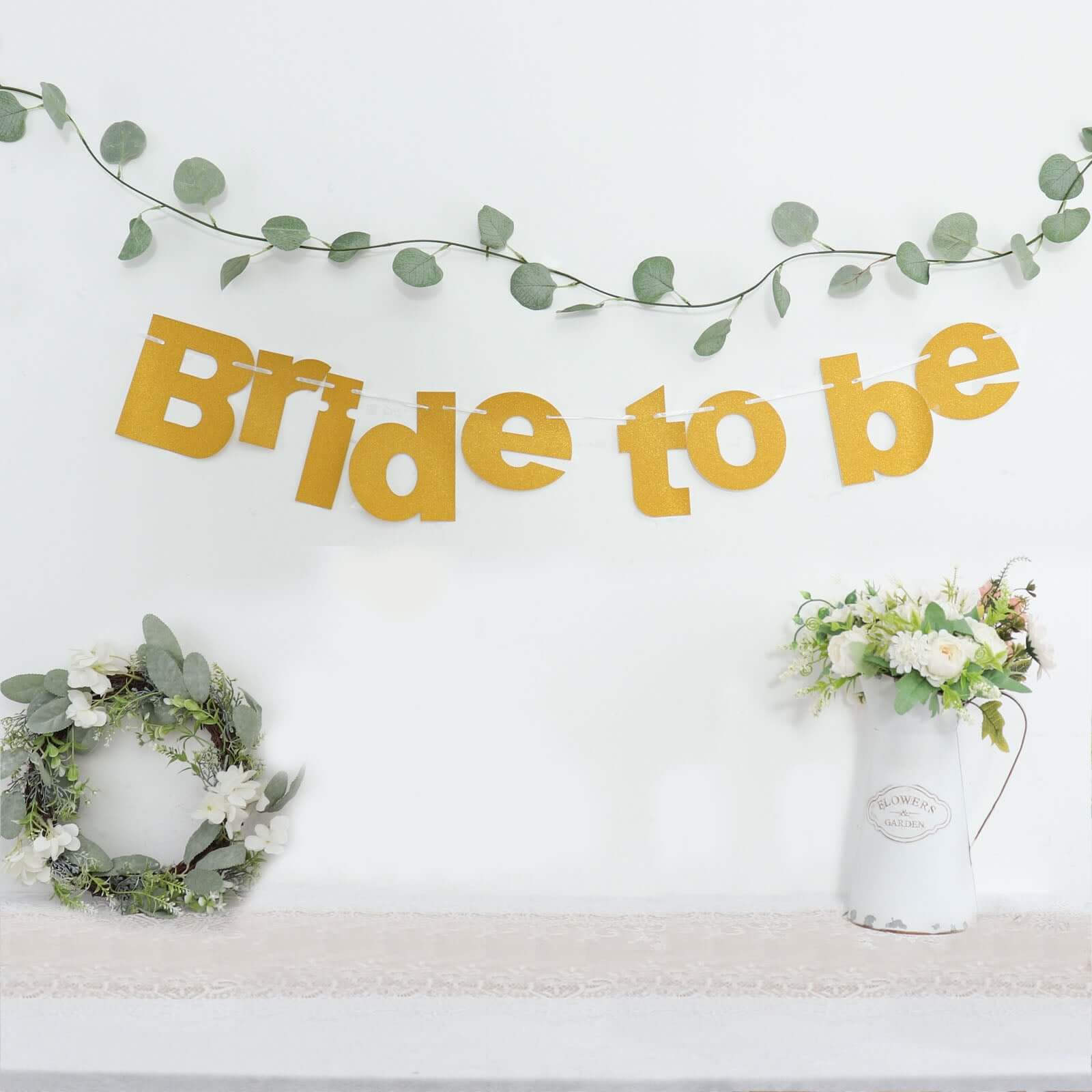 3.5ft Gold Glittered Bride To Be Paper Hanging Bridal Shower Garland Banner, Bachelorette Party Banner - Bell Racket Store