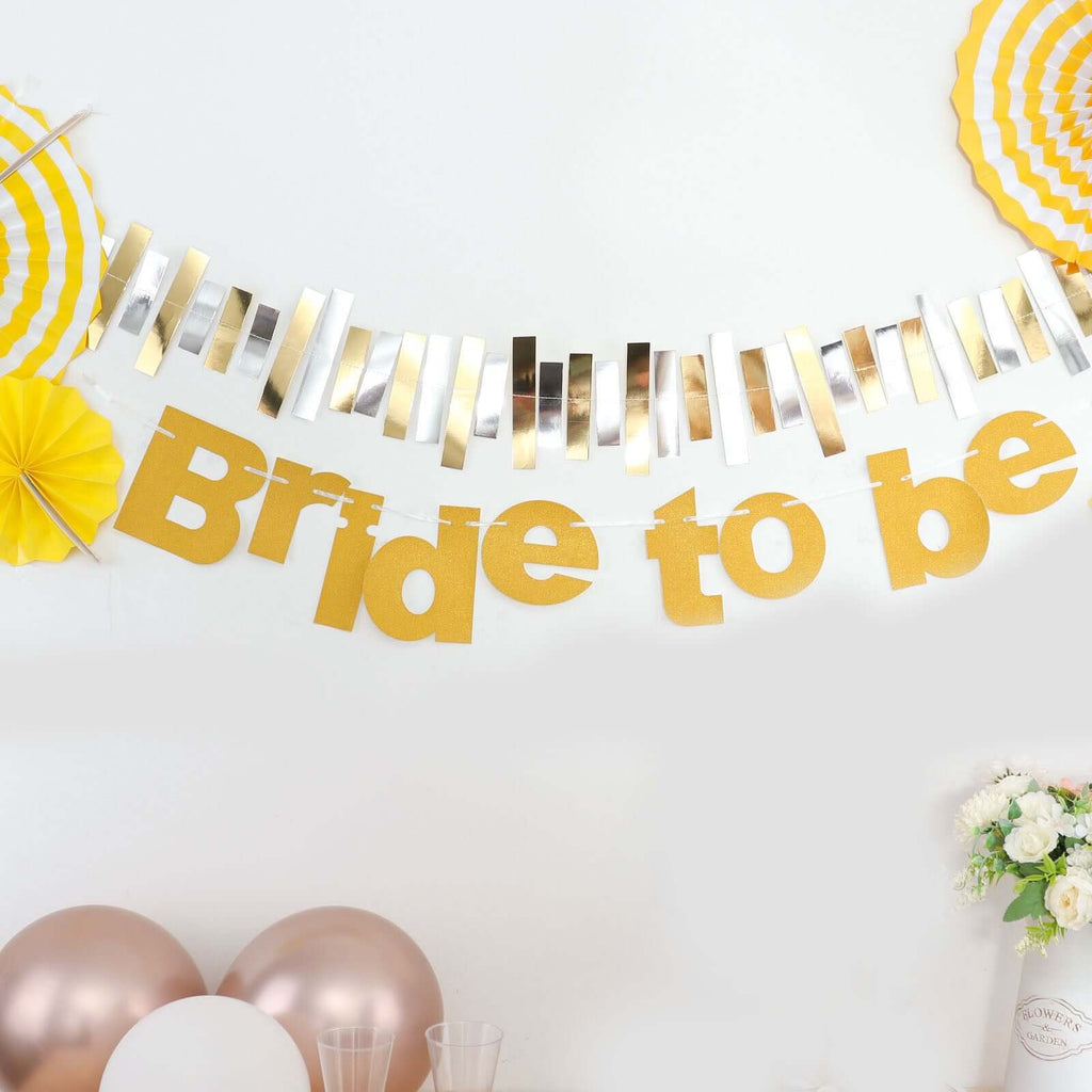 3.5ft Gold Glittered Bride To Be Paper Hanging Bridal Shower Garland Banner, Bachelorette Party Banner - Bell Racket Store