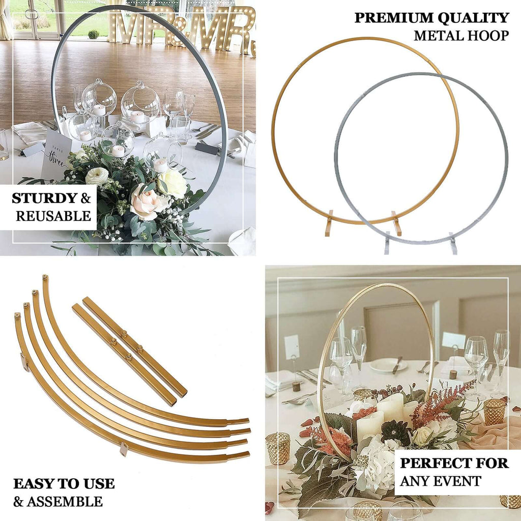 36" Gold Metal Round Hoop Wedding Centerpiece, Self Standing Table Floral Wreath Frame - Bell Racket Store