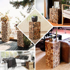 36" Natural Wooden Slices Pillar Prop Pedestal Stand, Rustic Farmhouse Wood Riser Rectangular Plant Stand - Bell Racket Store