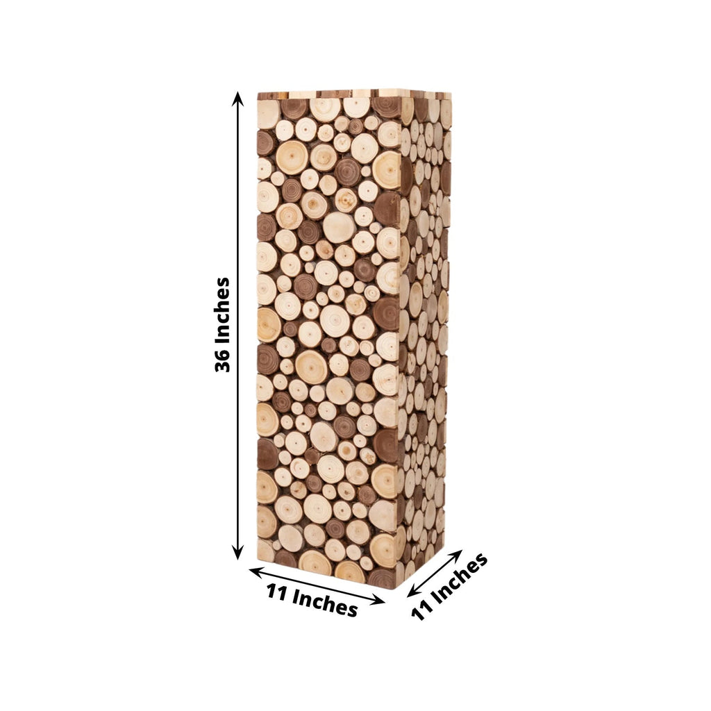 36" Natural Wooden Slices Pillar Prop Pedestal Stand, Rustic Farmhouse Wood Riser Rectangular Plant Stand - Bell Racket Store