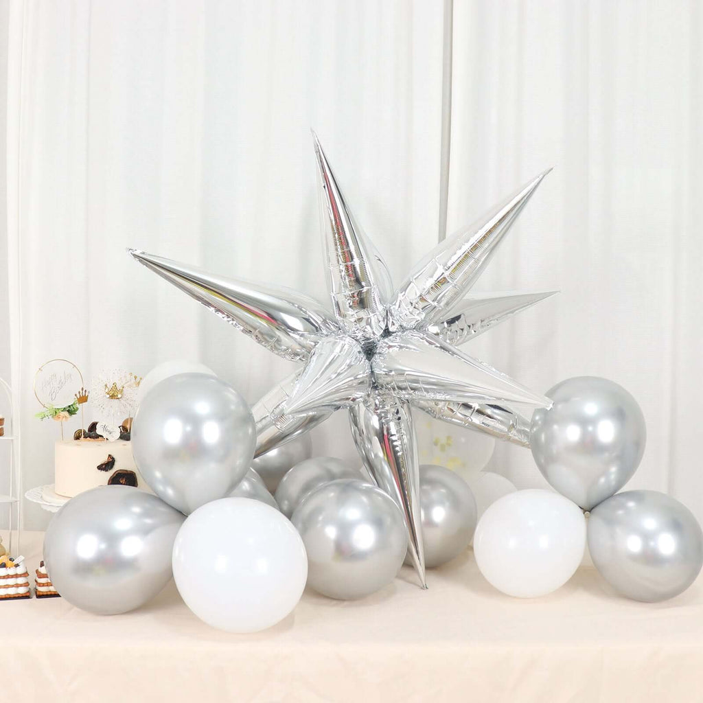 36 Pack Metallic Silver DIY Mylar Foil Starburst Cone Balloons, 3D Explosion Star Party Balloons Kit - Customizable - Bell Racket Store