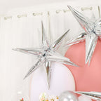 36 Pack Metallic Silver DIY Mylar Foil Starburst Cone Balloons, 3D Explosion Star Party Balloons Kit - Customizable - Bell Racket Store