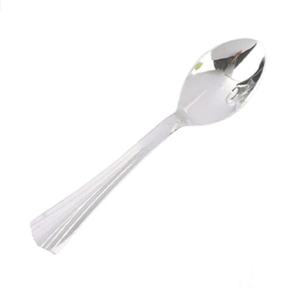 36 - Pack Plastic Tea Coffee Spoons Light Silver Heavy Duty with Fluted Handles - Durable Disposable Cutlery 5" - NestOCart