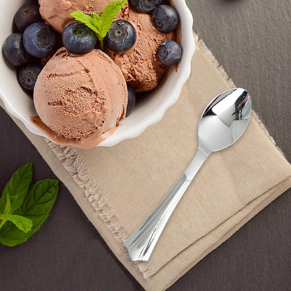 36 - Pack Plastic Tea Coffee Spoons Light Silver Heavy Duty with Fluted Handles - Durable Disposable Cutlery 5" - NestOCart