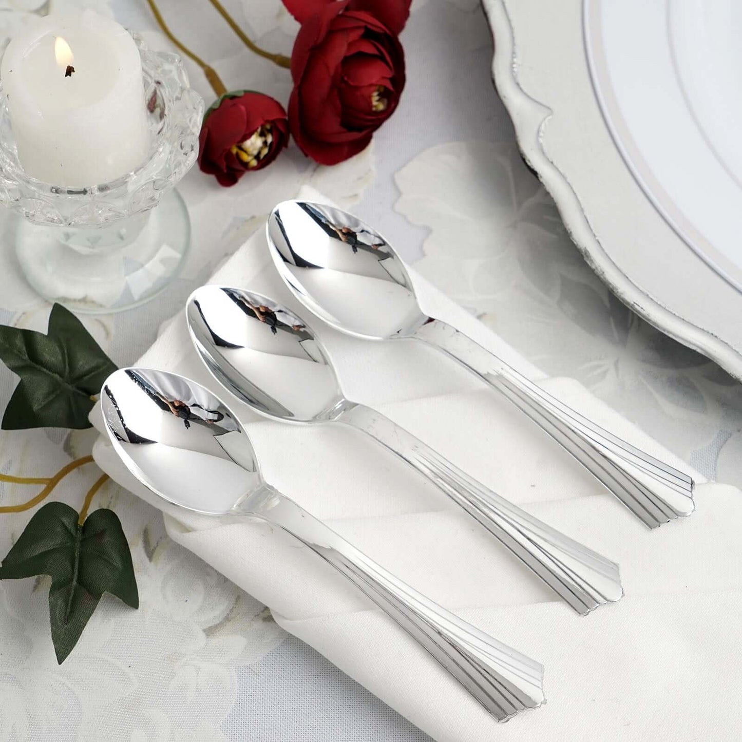 36 - Pack Plastic Tea Coffee Spoons Light Silver Heavy Duty with Fluted Handles - Durable Disposable Cutlery 5" - NestOCart