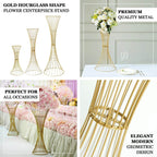 36" Tall Gold Metal Wire Hourglass Flower Frame Stand, Open Frame Reversible Trumpet Centerpiece Stand - Bell Racket Store