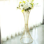 36" Tall Gold Metal Wire Hourglass Flower Frame Stand, Open Frame Reversible Trumpet Centerpiece Stand - Bell Racket Store