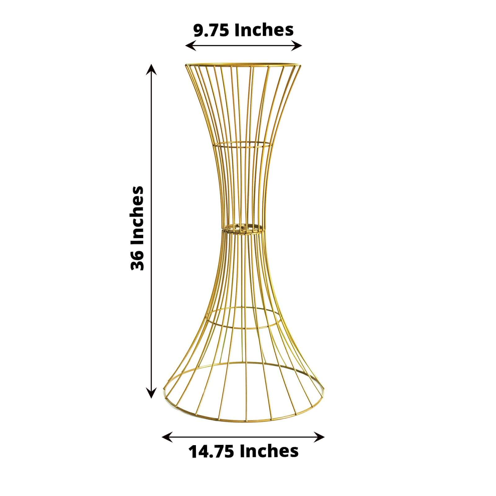 36" Tall Gold Metal Wire Hourglass Flower Frame Stand, Open Frame Reversible Trumpet Centerpiece Stand - Bell Racket Store