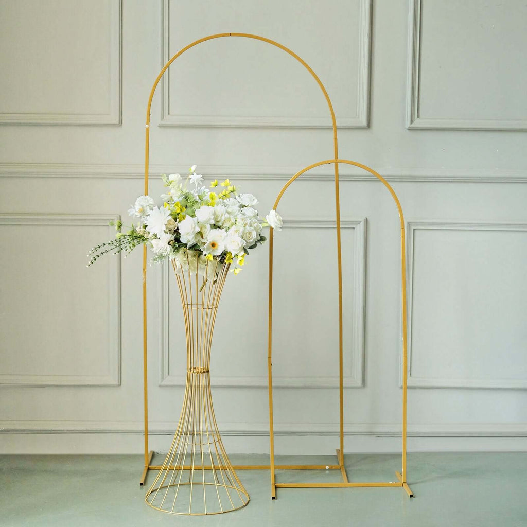 36" Tall Gold Metal Wire Hourglass Flower Frame Stand, Open Frame Reversible Trumpet Centerpiece Stand - Bell Racket Store