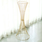 36" Tall Gold Metal Wire Hourglass Flower Frame Stand, Open Frame Reversible Trumpet Centerpiece Stand - Bell Racket Store