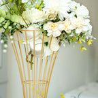 36" Tall Gold Metal Wire Hourglass Flower Frame Stand, Open Frame Reversible Trumpet Centerpiece Stand - Bell Racket Store