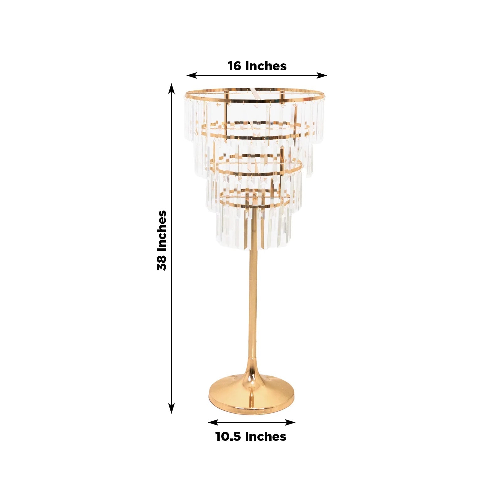 38" Crystal Pendant 4 - Tier Table Centerpiece Chandelier â€“ Gold Metal Vase Stand with Round Frame & Base, Hanging Crystals - Bell Racket Store