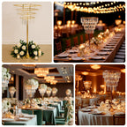 38" Crystal Pendant 4 - Tier Table Centerpiece Chandelier â€“ Gold Metal Vase Stand with Round Frame & Base, Hanging Crystals - Bell Racket Store