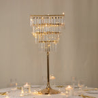 38" Crystal Pendant 4 - Tier Table Centerpiece Chandelier â€“ Gold Metal Vase Stand with Square Frame, Round Base & Hanging Crystals - Bell Racket Store