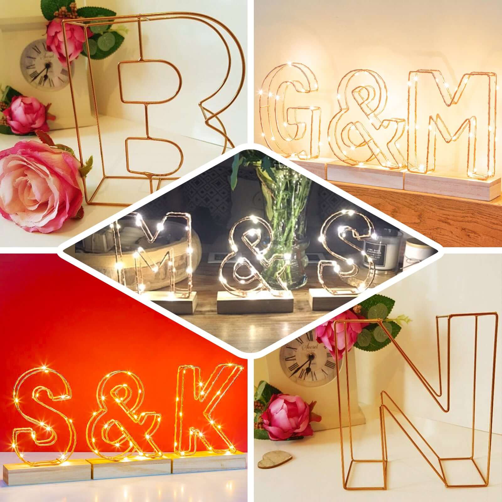 8" Tall Gold Freestanding 3D Decorative Wire Letter, Wedding Centerpiece - D