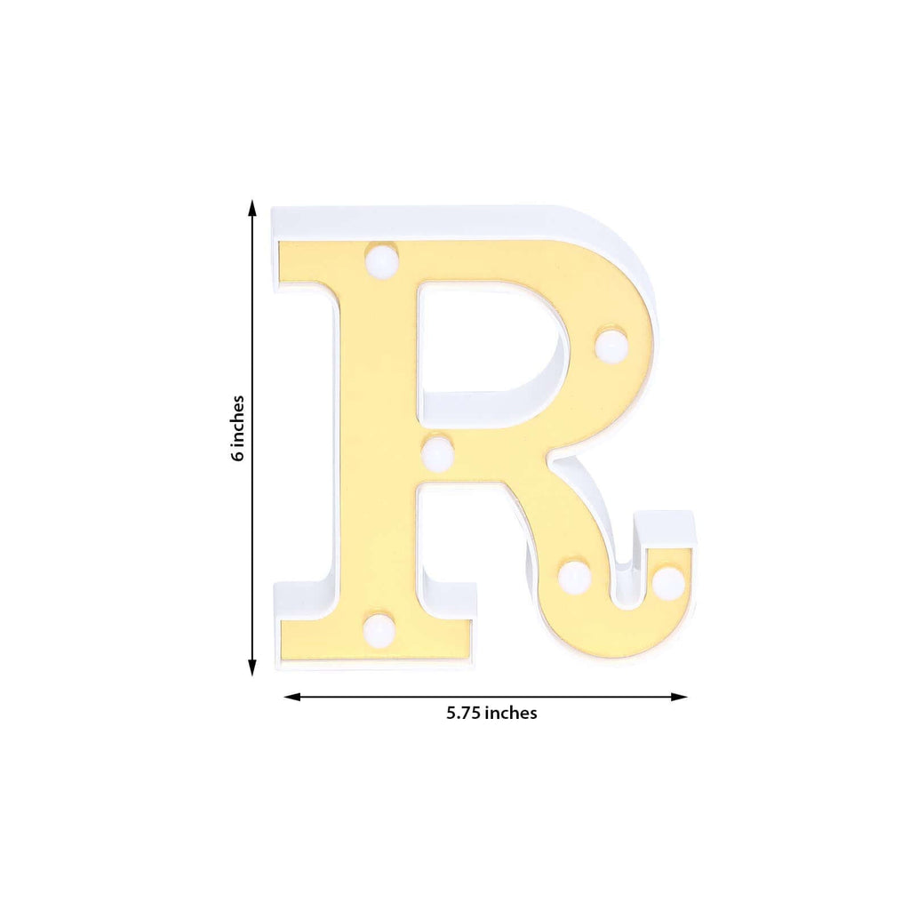 3D Marquee Letter "R" Warm White 6 LED Lights Gold - Chic Light-Up Decor for Events 6"