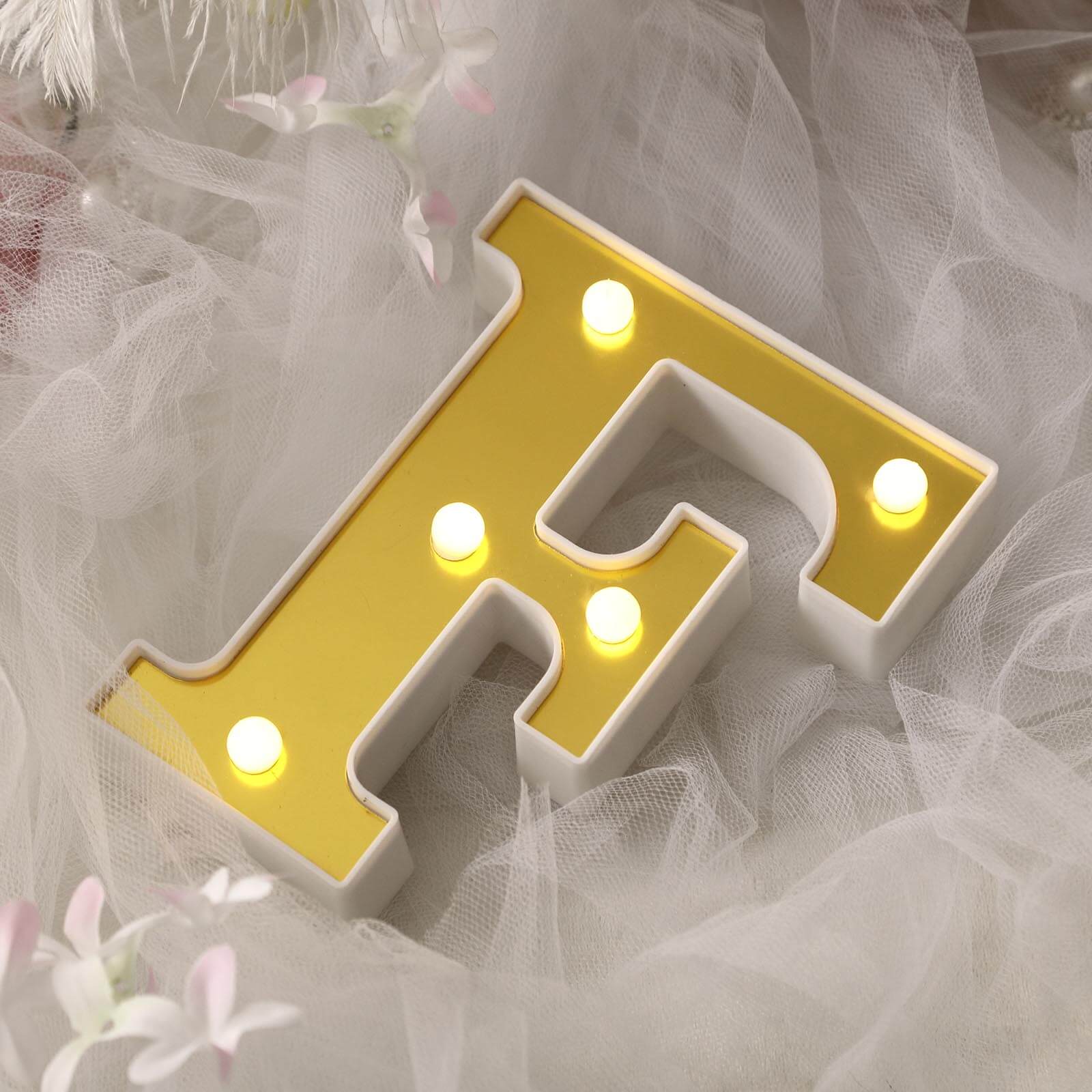 3D Marquee Letter "F" Warm White 5 LED Lights Gold - Chic Light-Up Decor for Events 6"