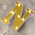 3D Marquee Letter "N" Warm White 7 LED Lights Gold - Chic Light-Up Decor for Events 6"