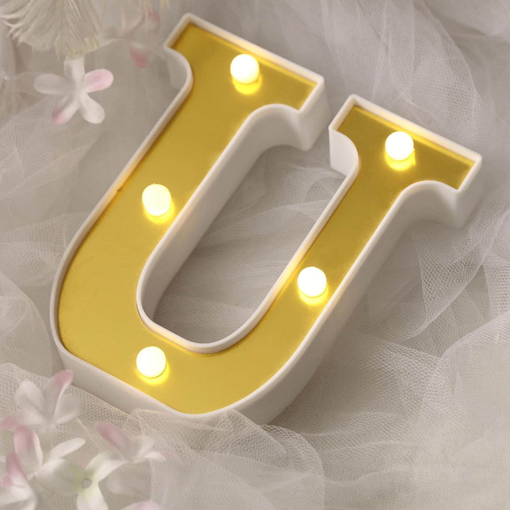 3D Marquee Letter "U" Warm White 5 LED Lights Gold - Chic Light-Up Decor for Events 6"