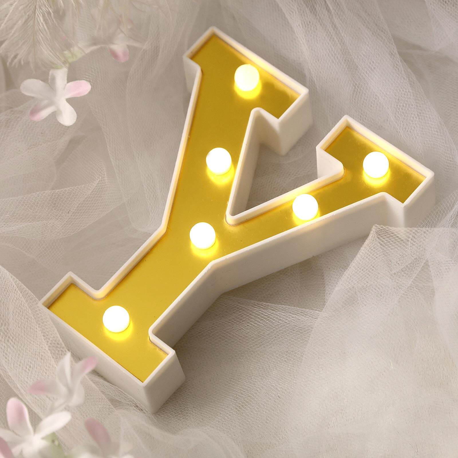 3D Marquee Letter "Y" Warm White 6 LED Lights Gold - Chic Light-Up Decor for Events 6"