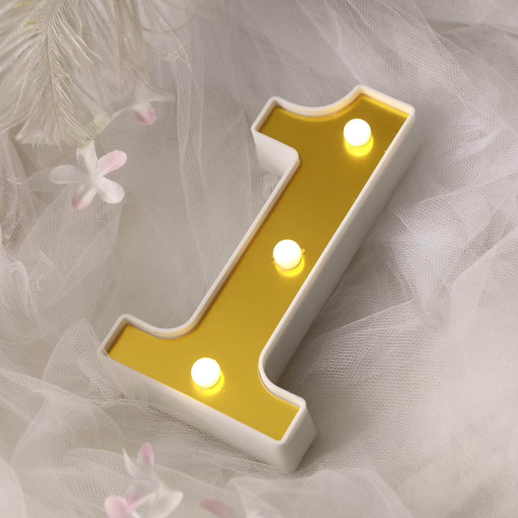3D Marquee Number "1" Warm White 3 LED Lights Gold - Stylish Light-Up Accent for Events 6"