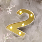 3D Marquee Number "2" Warm White 5 LED Lights Gold - Stylish Light-Up Accent for Events 6"