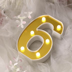 3D Marquee Number "6" Warm White 6 LED Lights Gold - Stylish Light-Up Accent for Events 6"