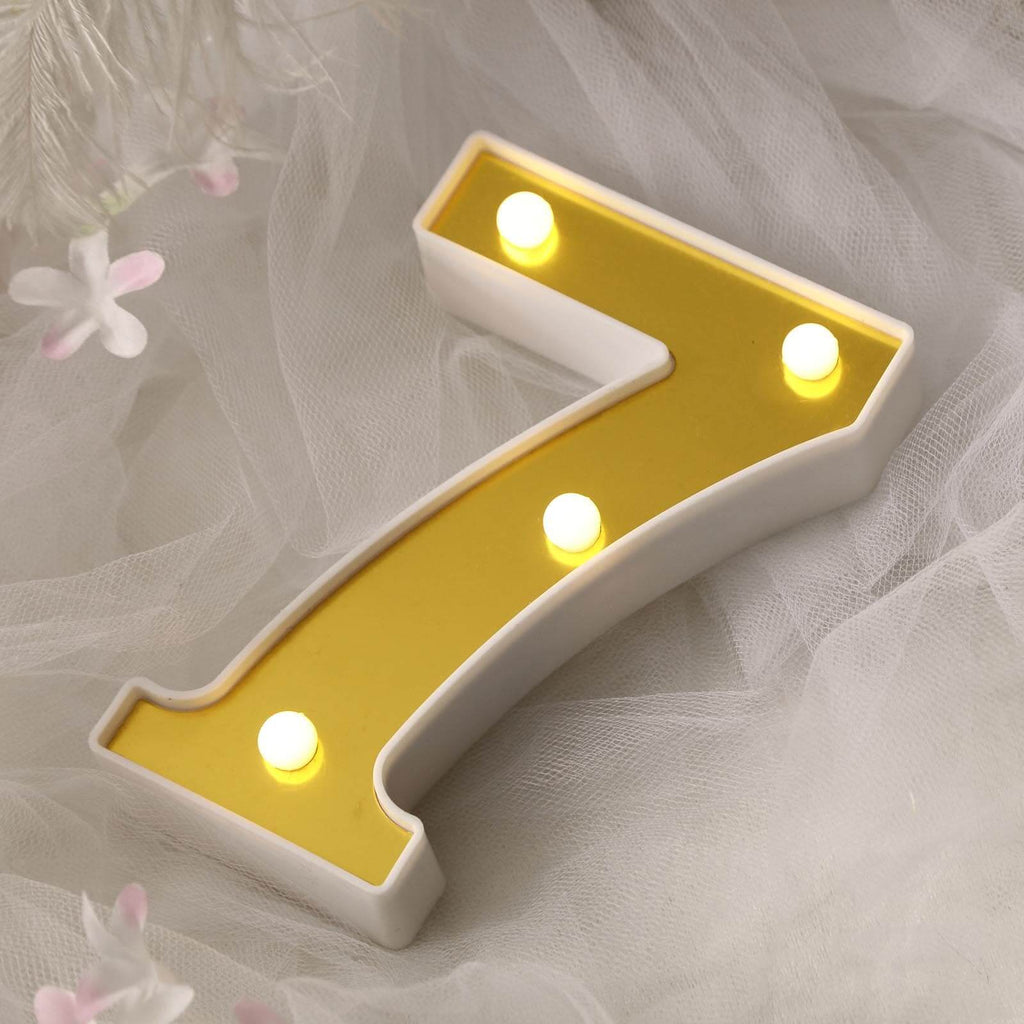 3D Marquee Number "7" Warm White 4 LED Lights Gold - Stylish Light-Up Accent for Events 6"