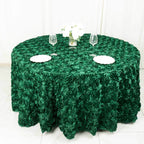 Satin 120" Round Tablecloth Hunter Emerald Green - Grandiose 3D Rosette with Seamless Finish Table Cover
