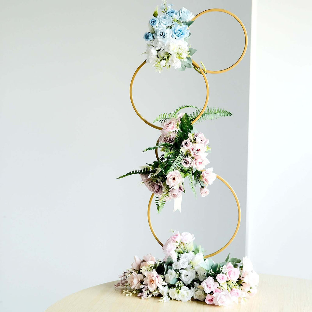 3ft 4 - Tier Gold Metal Hoop Pillar Flower Stand, Wreath Wedding Arch Table Centerpiece - Bell Racket Store