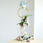 3ft 4 - Tier Gold Metal Hoop Pillar Flower Stand, Wreath Wedding Arch Table Centerpiece - Bell Racket Store