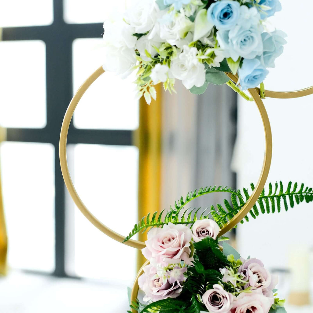 3ft 4 - Tier Gold Metal Hoop Pillar Flower Stand, Wreath Wedding Arch Table Centerpiece - Bell Racket Store