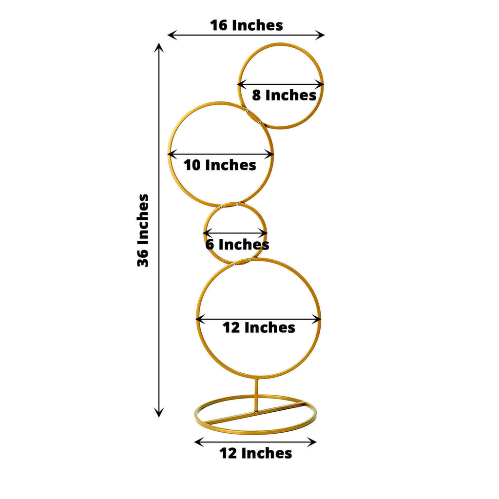 3ft 4 - Tier Gold Metal Hoop Pillar Flower Stand, Wreath Wedding Arch Table Centerpiece - Bell Racket Store